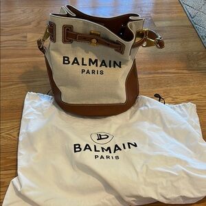 Balmain Canvas and Leather Bucket Bag or backpack in Brown and Cream
